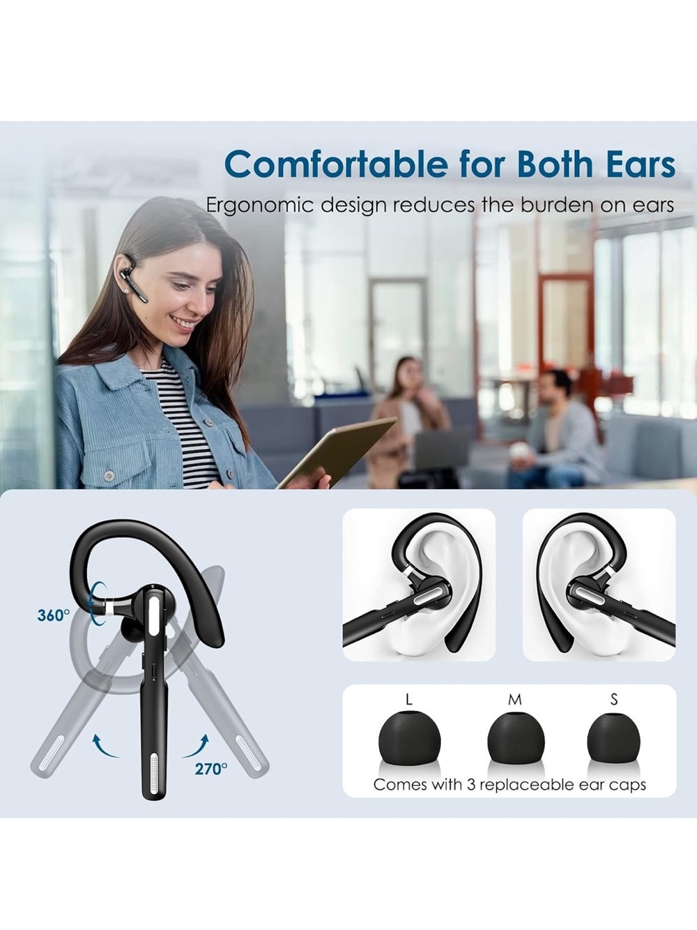 ICOMTOFIT Bluetooth Headset, Wireless Bluetooth Earpiece V5.0 Hands-Free NEW